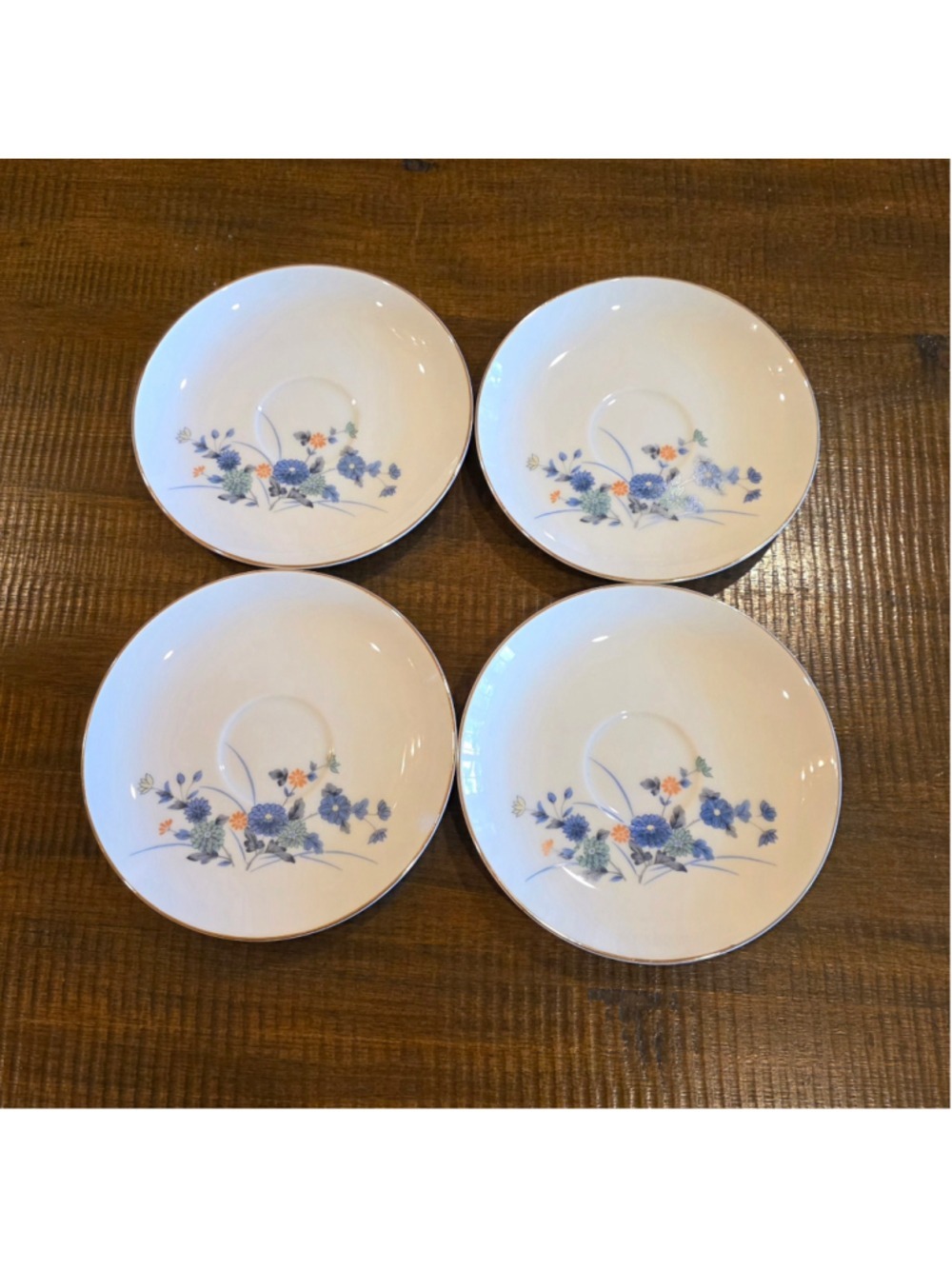 Set of 4 Vintage Otagiri Japan Floral Saucers - 6" - Gold Trim